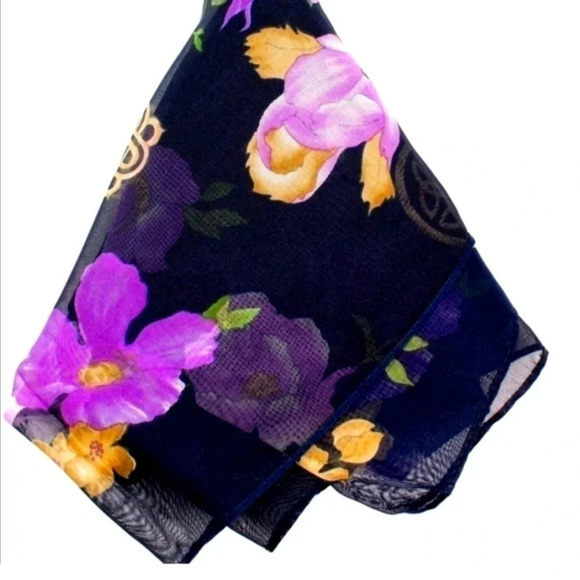 0 Accessories - New Vintage Womens Black Purple Floral Scarf